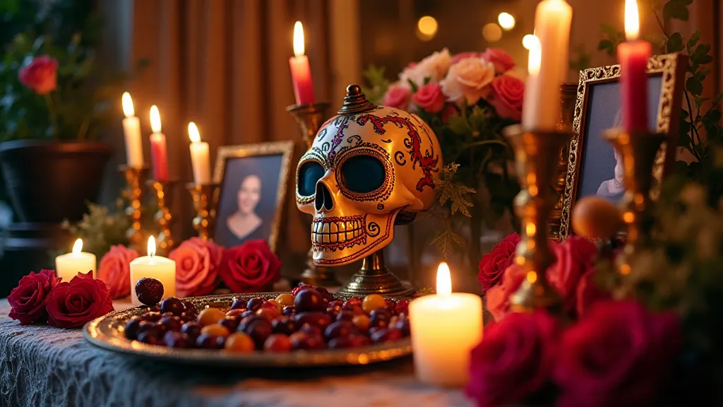 Day of the Dead altar with a mask