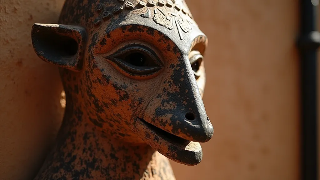 A Dogon mask from Mali, showing its distinctive geometric shape and stylized features.