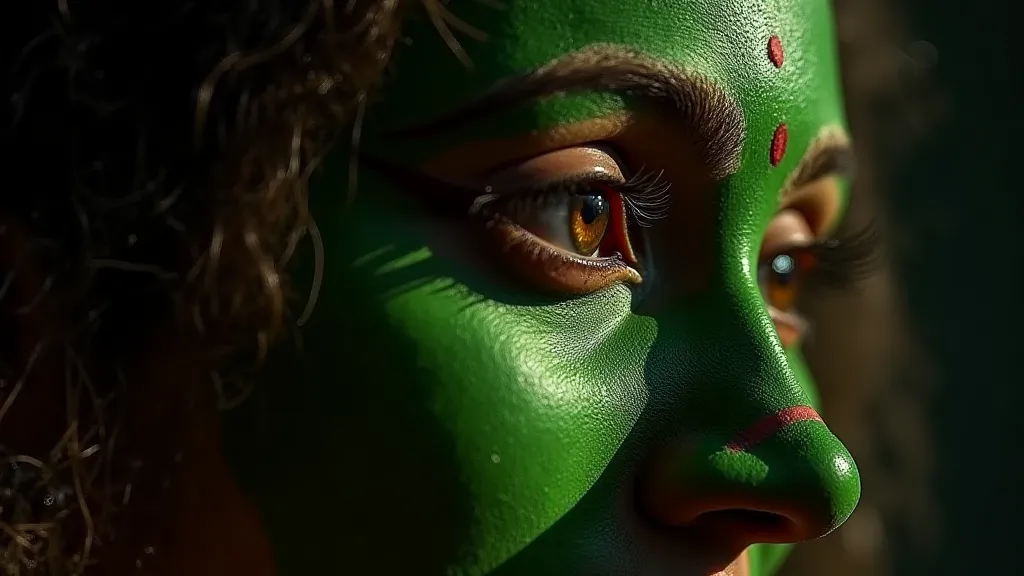 Kathakali dancer with green face makeup