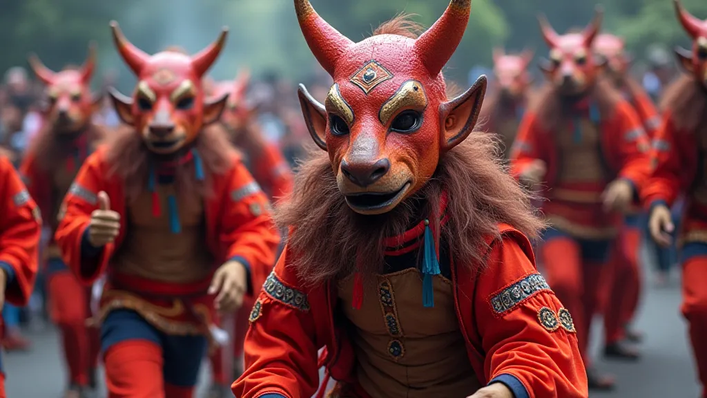 Guatemalan dancers wearing devil masks.