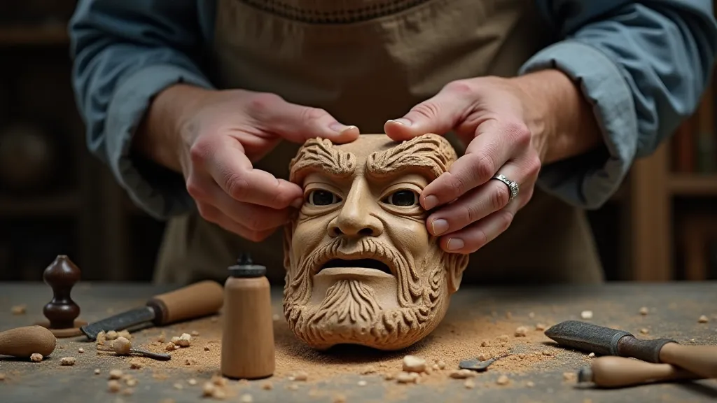 Mask maker carving a mask