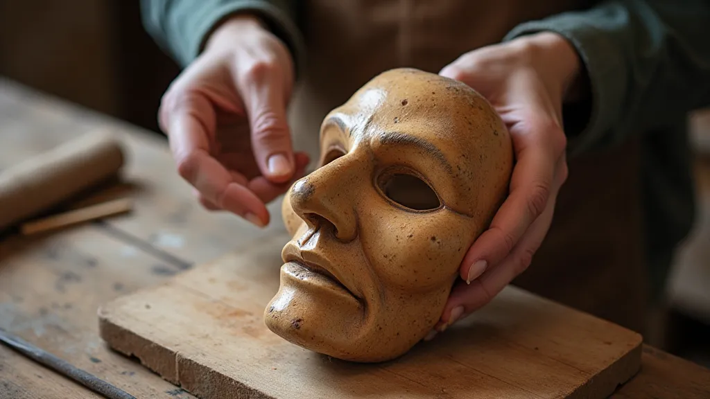 Artisan carving a Corsican mask