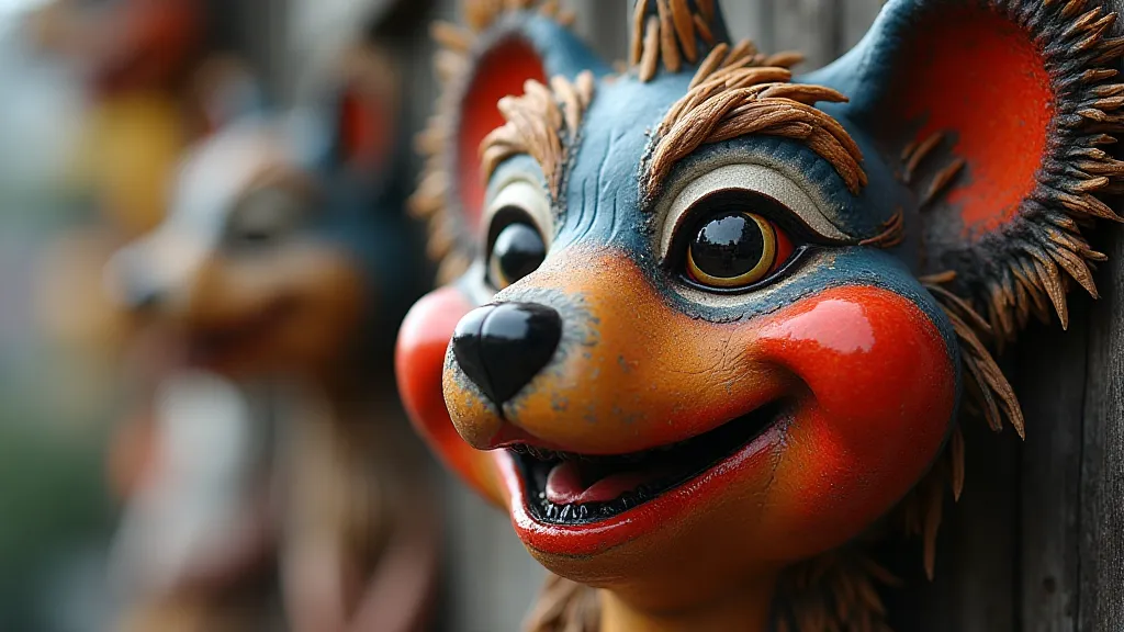 A colourful mask depicting a bear, used in Russian Shrovetide celebrations.
