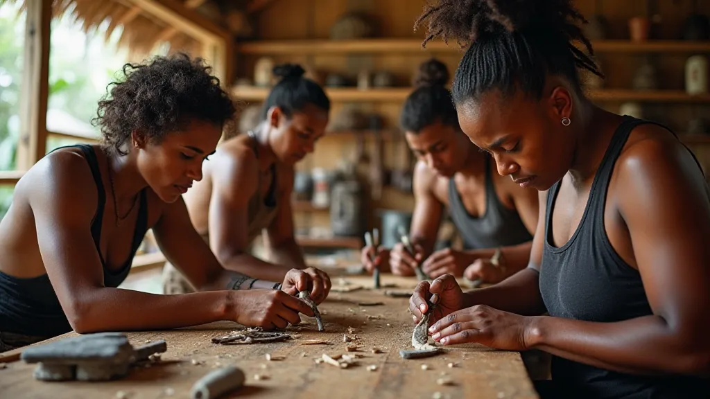 Mask makers in a workshop