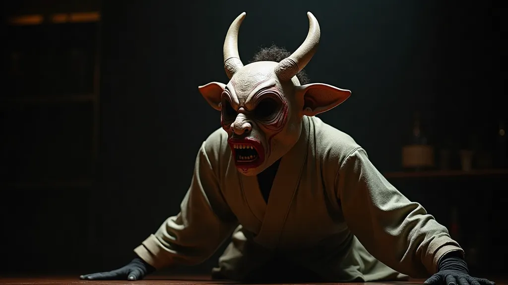 Noh actor wearing a demon mask