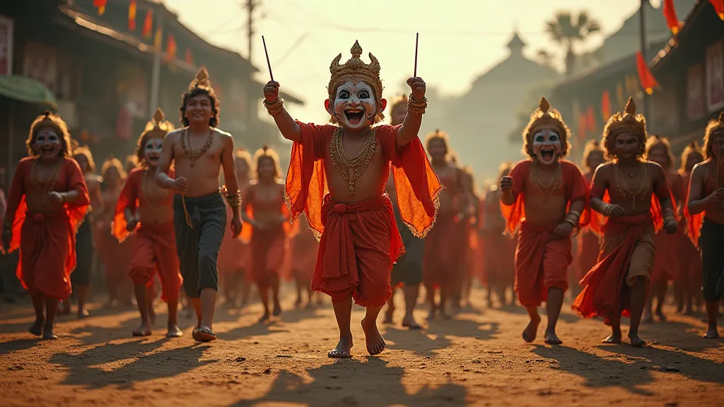 Phi Ta Khon participants in a procession