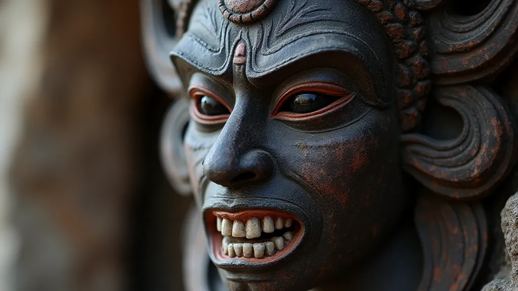 Close-up of a Rangda mask