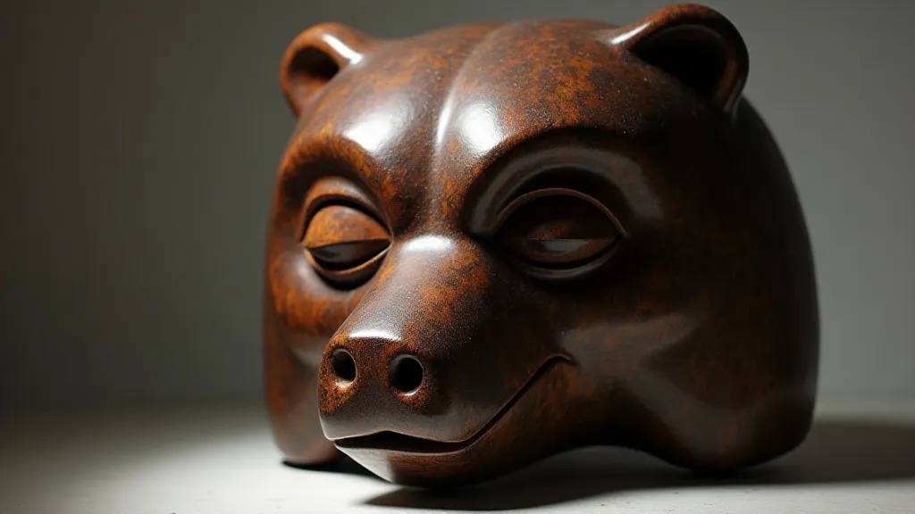 A wooden Tlingit bear mask with open mouth and stylized features.